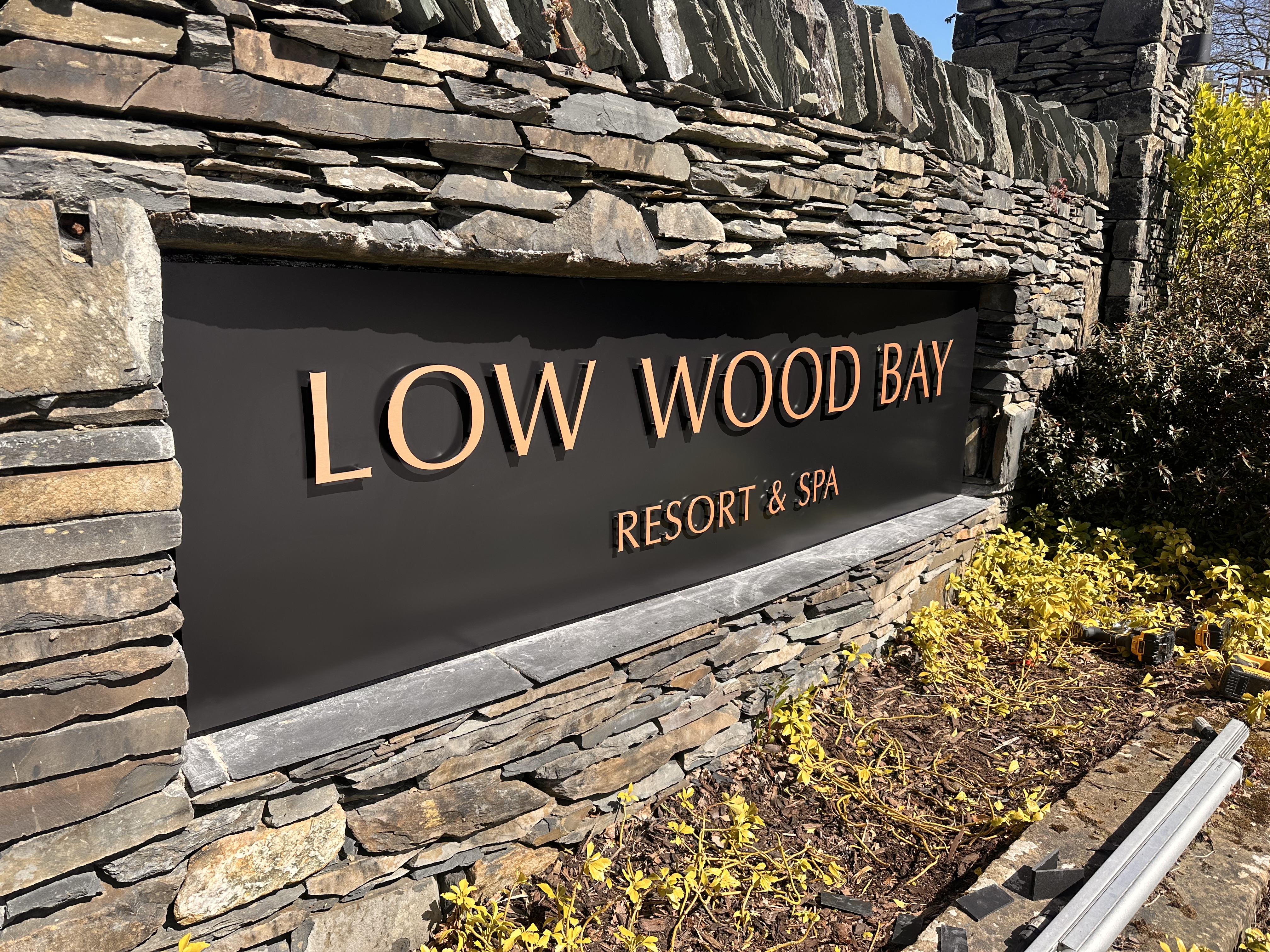 Low Wood Bay copper built-up letters